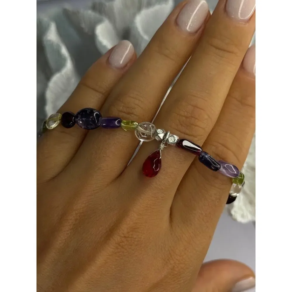 925 Sterling Silver Multi Color Gemstones Bracelet Length 7.5